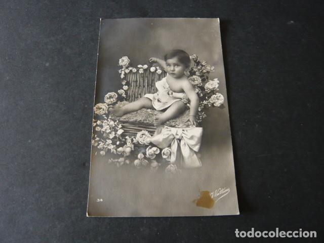 Postales: NI&Ntilde;O CON CESTA DE FLORES POSTAL - Foto 1