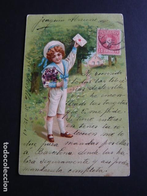 Postales: NI&Ntilde;O CON CARTA POSTAL - Foto 1