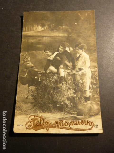 Postales: NI&Ntilde;OS CON CIERVO POSTAL - Foto 1