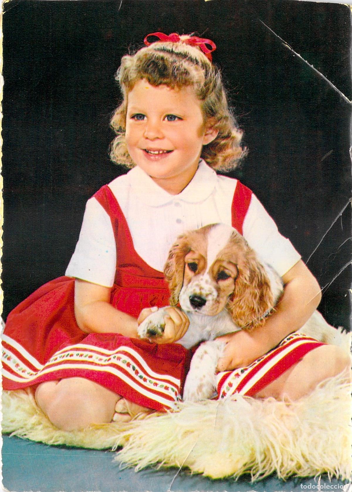 Postales: Postal de Ni&ntilde;a con Cachorro de Perro Cocker Spaniel - Foto 1