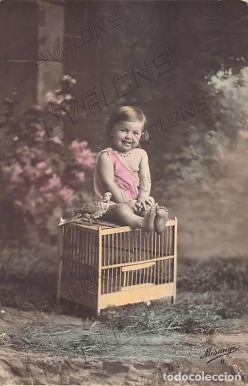 Cartoline: Postal de una Ni&ntilde;a con Jaula espa&ntilde;ola de 1914 - Escrita