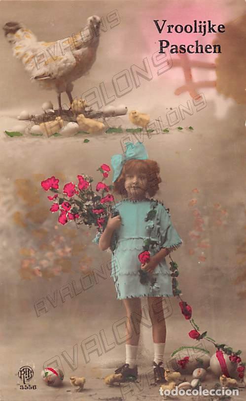Cartoline: Postal Holandesa de Felices Pascuas, a&ntilde;os 10 o 20 - Escrita - Coloreada