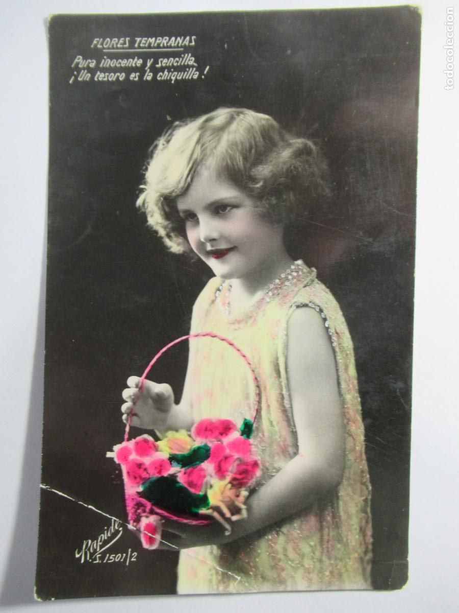 Postales: Antigua postal ni&ntilde;a con flores - Escrita en 1920