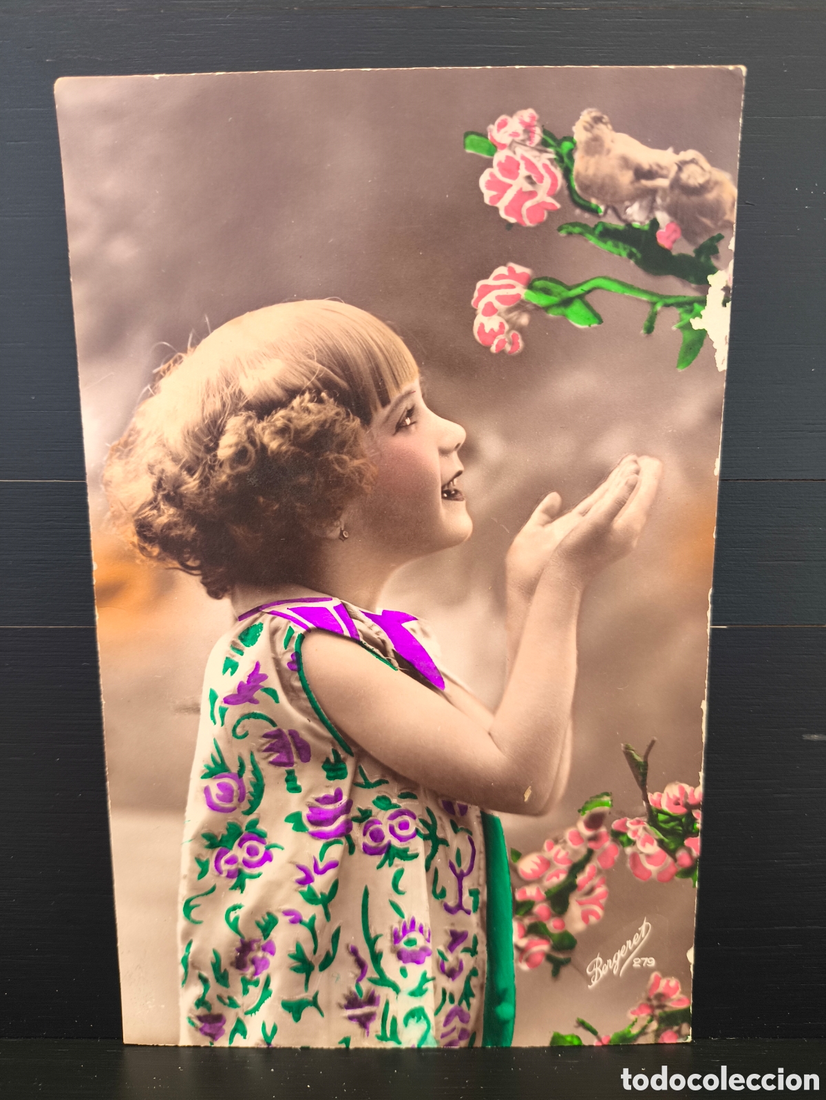 Postales: Antigua postal fotogr&aacute;fica coloreada retrato ni&ntilde;a flores rom&aacute;ntica fantas&iacute;a art&iacute;stica Ed. Bergeret
