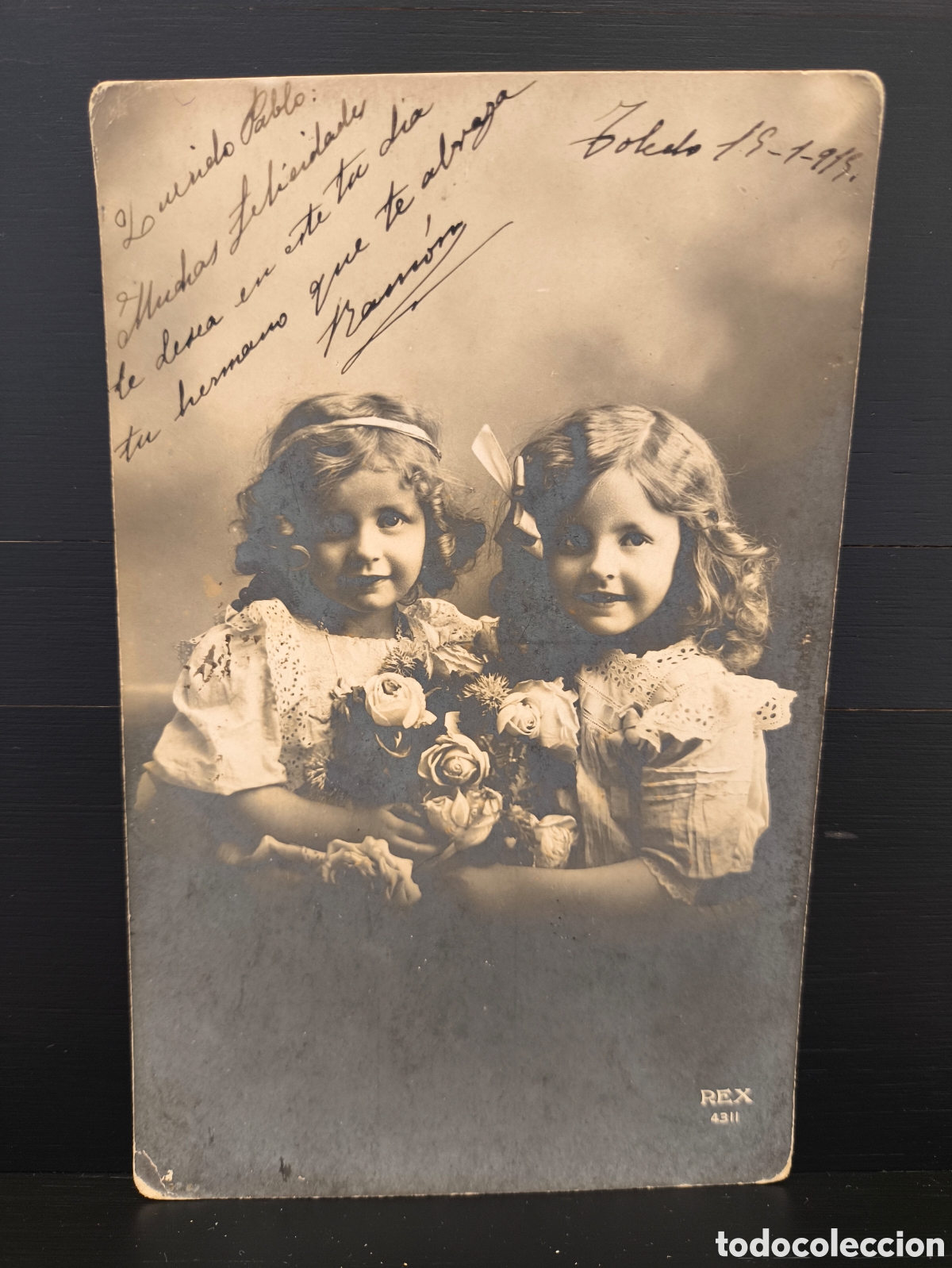 Postales: Antigua postal fotogr&aacute;fica retrato ni&ntilde;o ni&ntilde;a flores rom&aacute;ntica fantas&iacute;a art&iacute;stica 1915