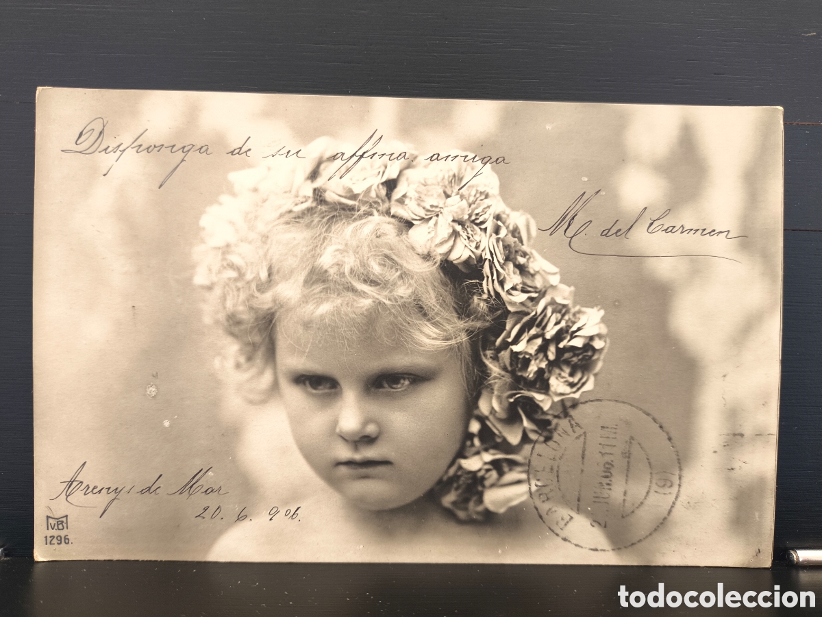Postales: Antigua postal fotogr&aacute;fica retrato ni&ntilde;o ni&ntilde;a flores rom&aacute;ntica fantas&iacute;a art&iacute;stica 1906