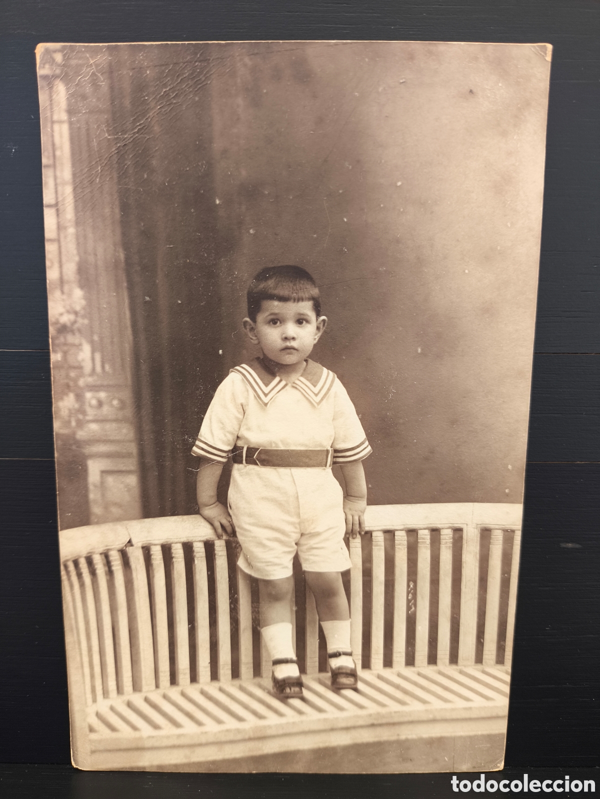 Postales: Antigua postal fotogr&aacute;fica fotograf&iacute;a estudio dedicada retrato ni&ntilde;o fot&oacute;grafo A. Bar&oacute; Barcelona 1913