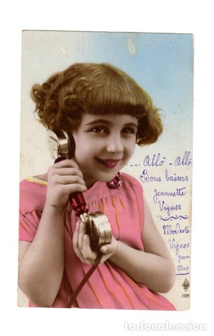 Postales: ANTIG&Uuml;A POSTAL NI&Ntilde;A TELEFONEANDO *** FECHADA 1.927 *** ESCRITA EN FRANC&Eacute;S