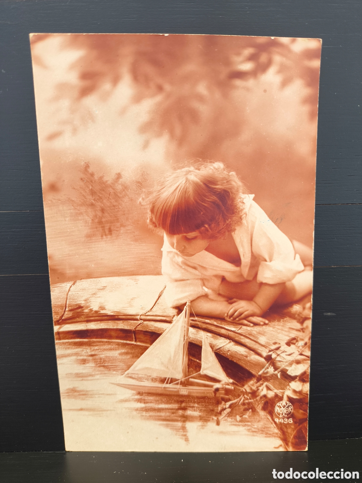 Postales: Antigua postal fotogr&aacute;fica coloreada retrato ni&ntilde;o ni&ntilde;a barco rom&aacute;ntica fantas&iacute;a art&iacute;stica 1928