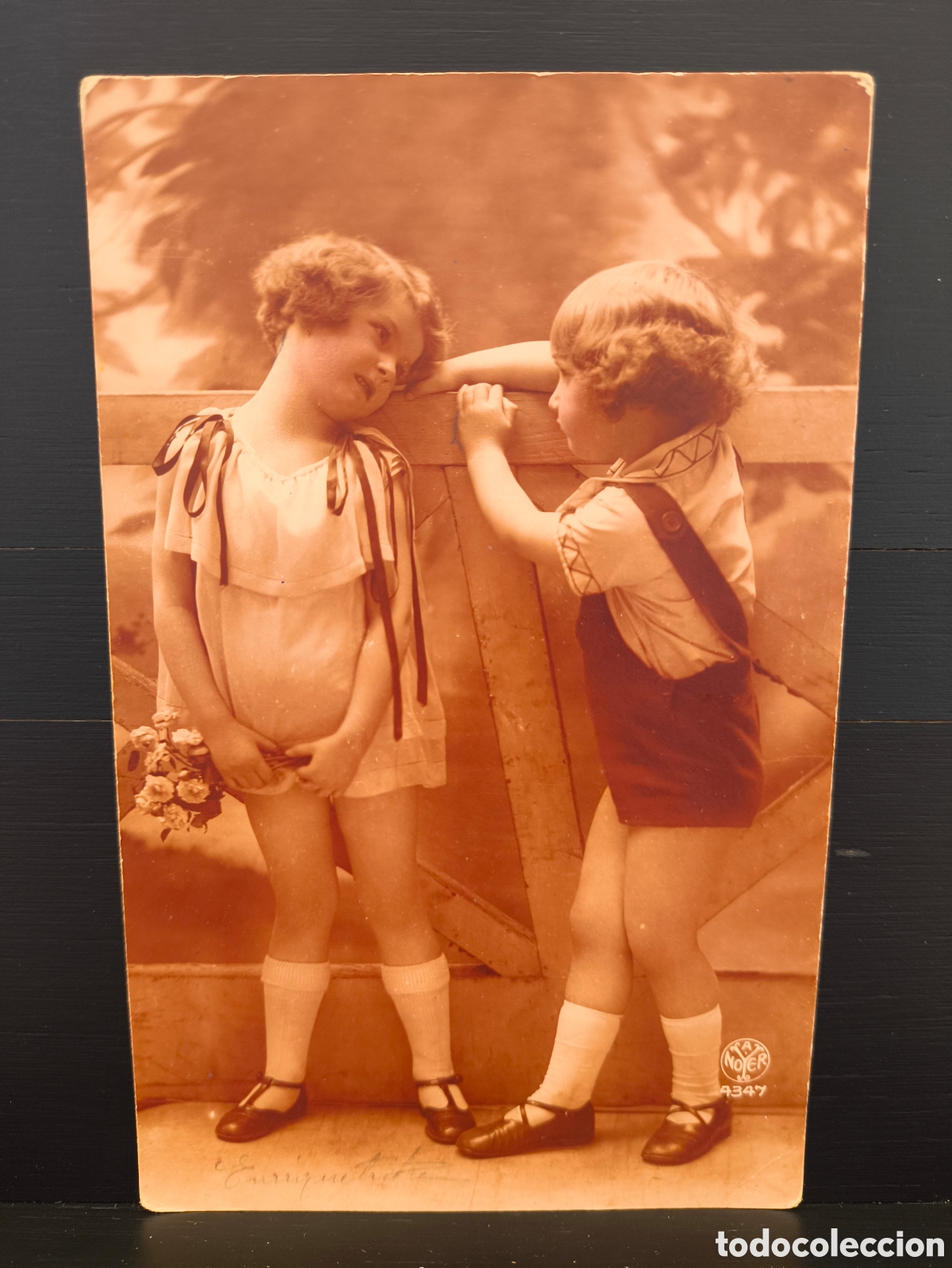 Postales: Antigua postal fotogr&aacute;fica retrato ni&ntilde;o ni&ntilde;a flores rom&aacute;ntica fantas&iacute;a art&iacute;stica 1927