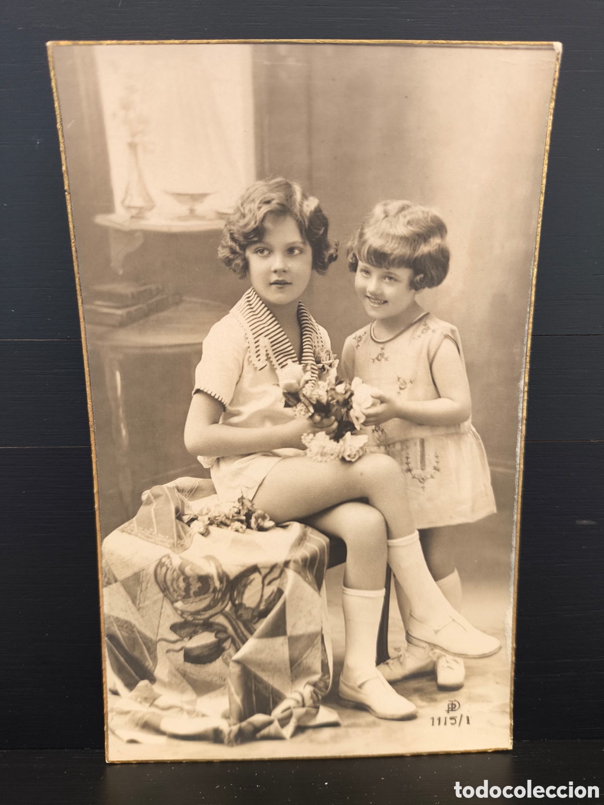 Postales: Antigua postal fotogr&aacute;fica retrato ni&ntilde;o ni&ntilde;a flores rom&aacute;ntica fantas&iacute;a art&iacute;stica