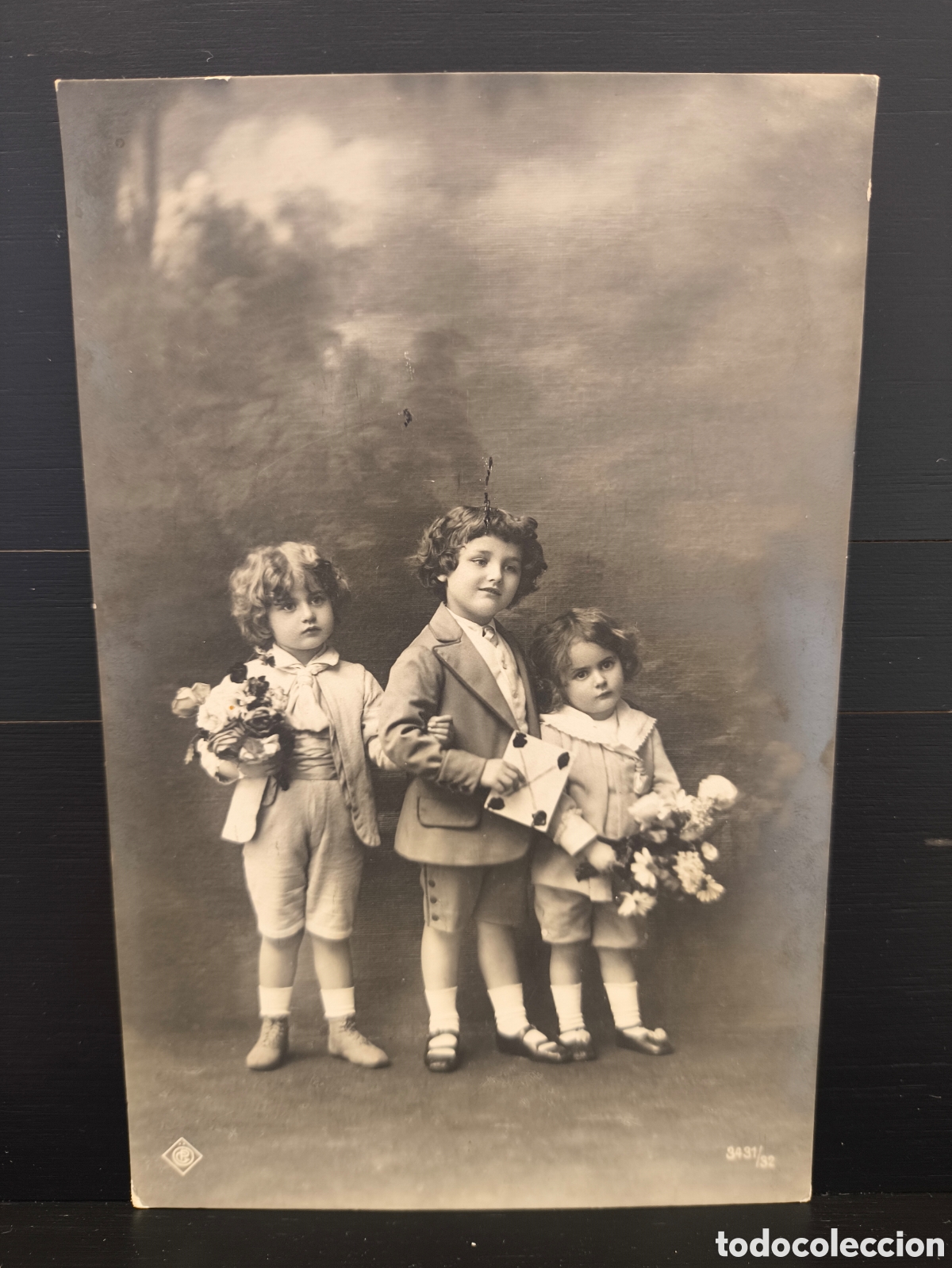 Postales: Antigua postal fotogr&aacute;fica retrato ni&ntilde;o ni&ntilde;a flores rom&aacute;ntica fantas&iacute;a art&iacute;stica 1913