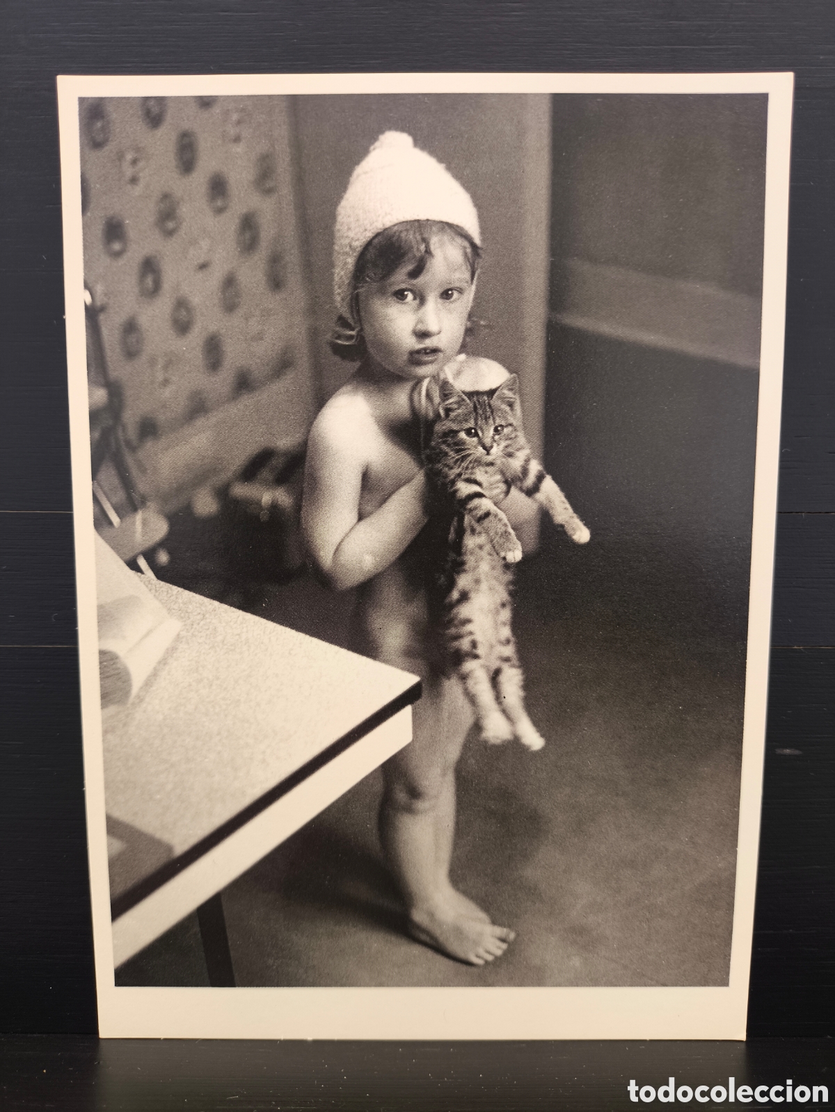 Postales: Reproducci&oacute;n fotogr&aacute;fica retrato ni&ntilde;o ni&ntilde;a Joanna sujetando un gato Fotograf&iacute;a Grace Robertson