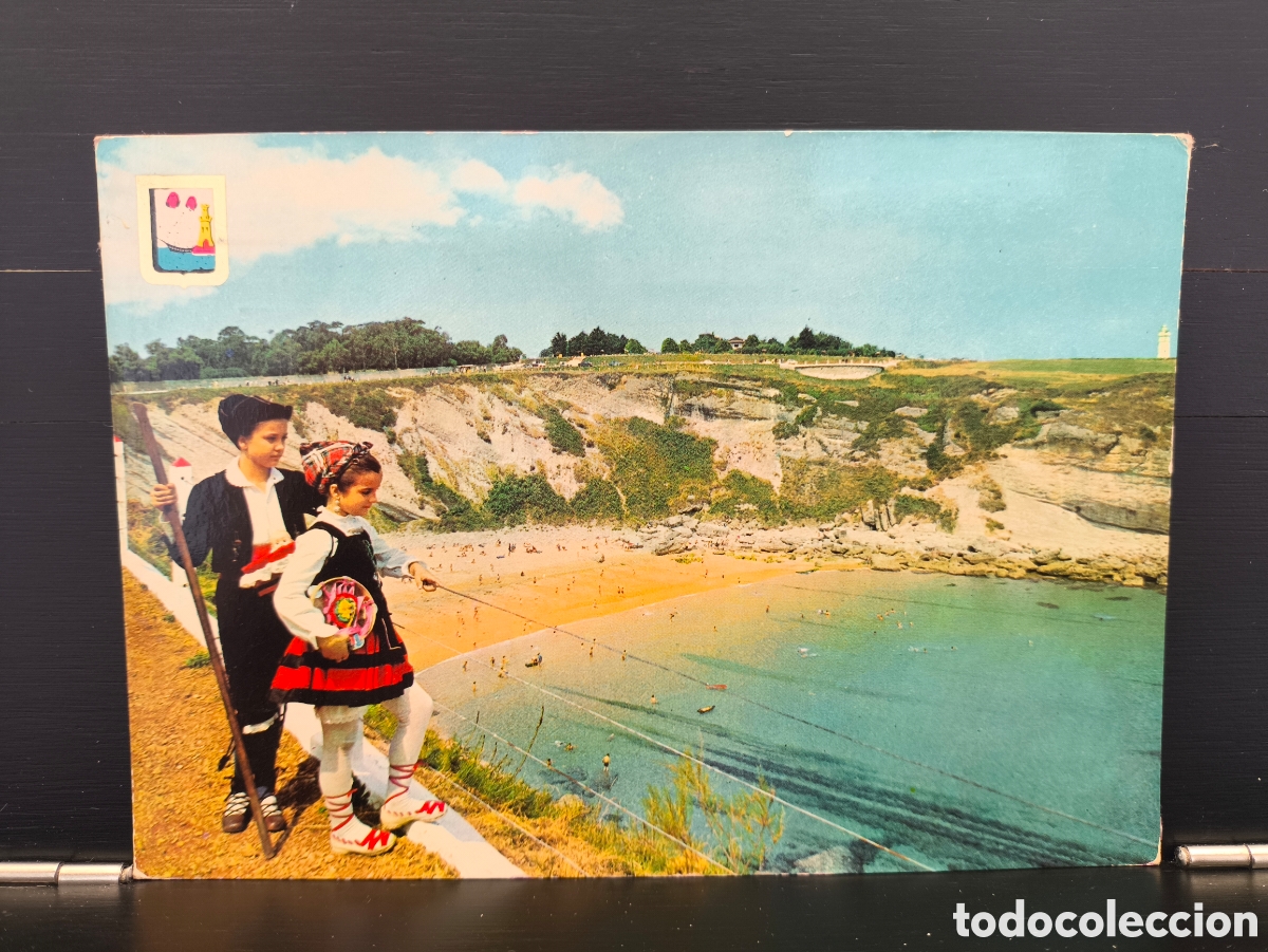 Postales: Postal fotogr&aacute;fica ni&ntilde;o ni&ntilde;a Playa de Matale&ntilde;as Santander Ed. Dom&iacute;nguez Escudo de Oro FISA 40