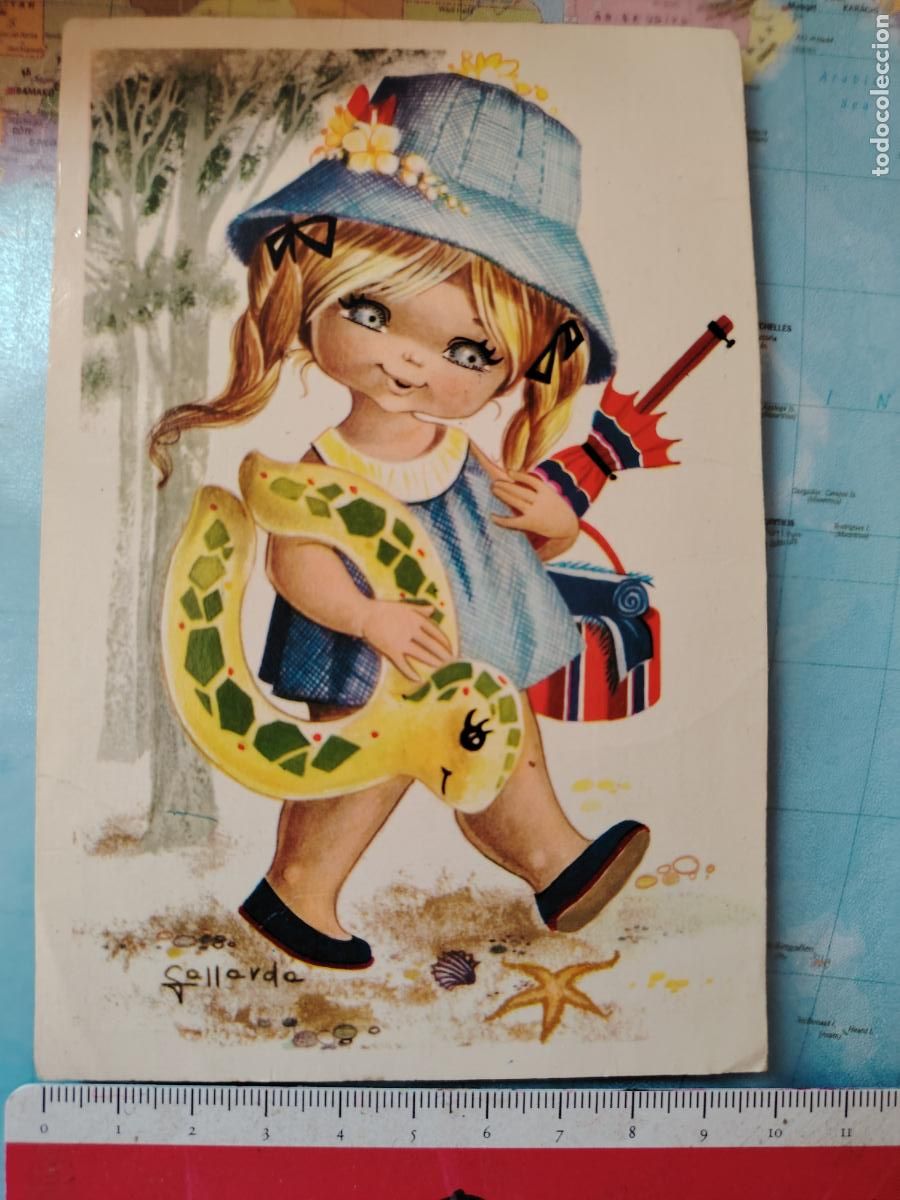 Postales: postal ni&ntilde;a a la playa - ilustraci&oacute;n Gallarda