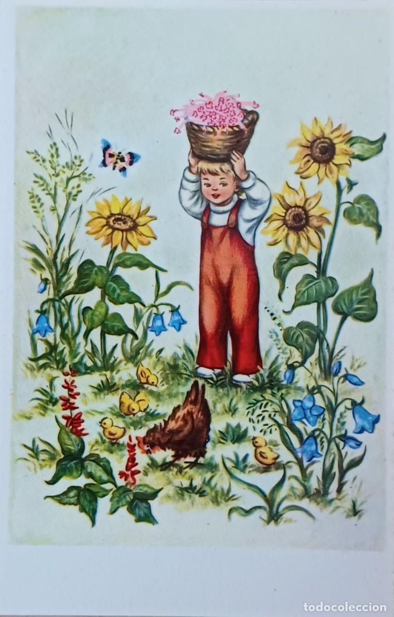 Postales: Ni&ntilde;o con flores. Postal francesa.