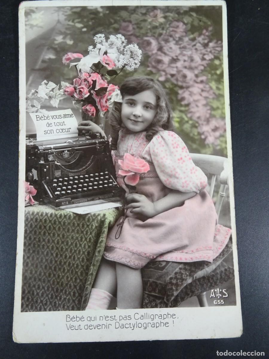 Postales: TARJETA POSTAL COLOREADA CPA, NI&Ntilde;A, MAQUINA ESCRIBIR, VER FOTOS