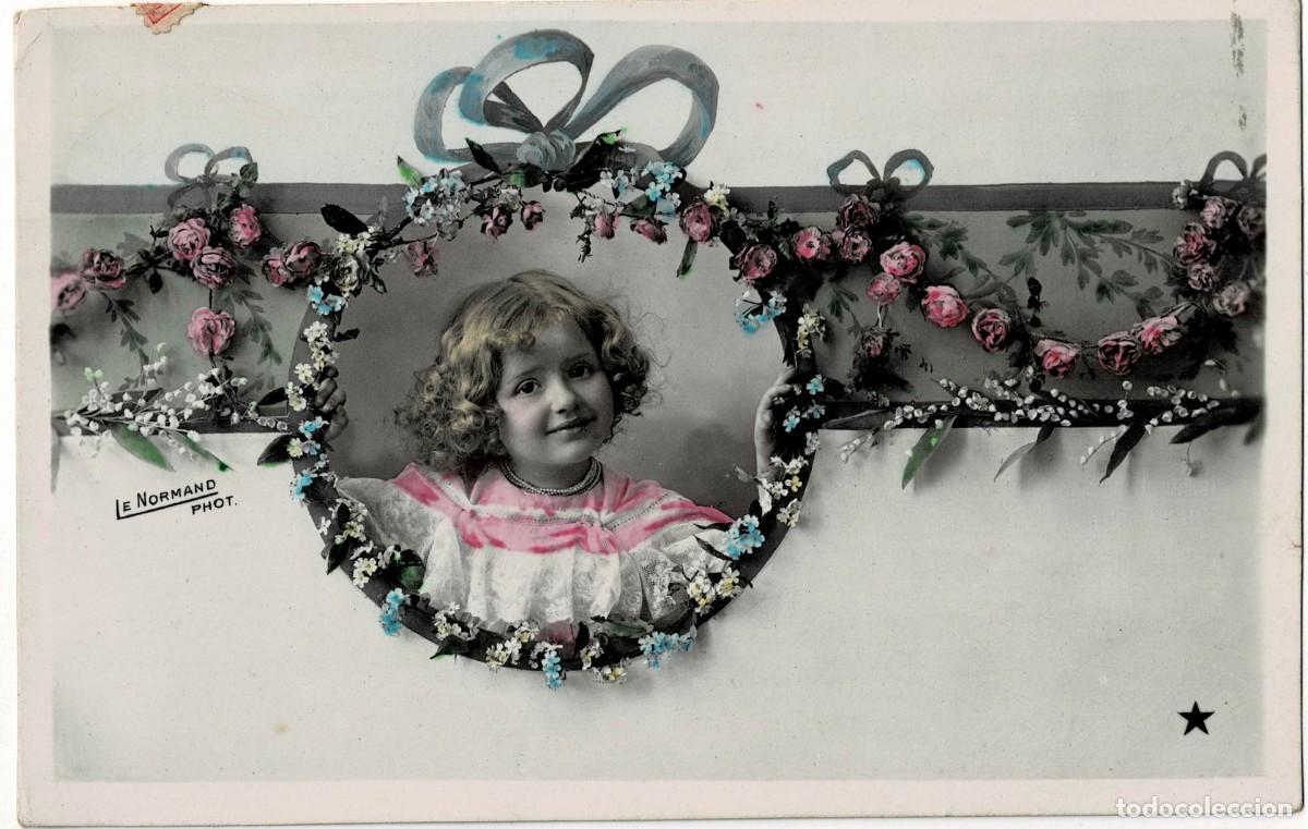 Postales: POSTAL NI&Ntilde;A EN MARCO CON FLORES. P-NI&Ntilde;OS-1292