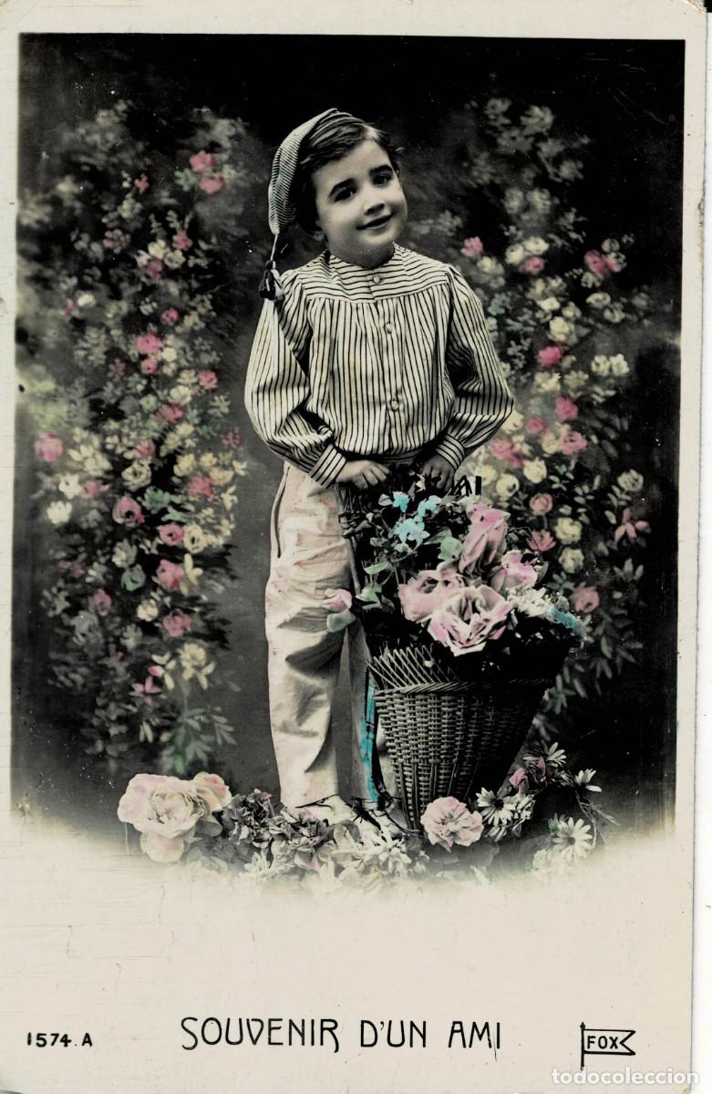Postales: POSTAL NI&Ntilde;A CON CESTA DE FLORES. P-NI&Ntilde;OS-1312