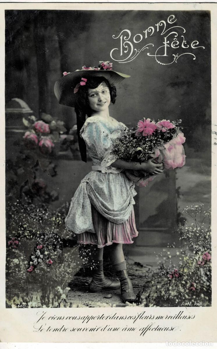 Postales: POSTAL NI&Ntilde;A CON SOMBRERO Y CESTA DE FLORES. P-NI&Ntilde;OS-1315