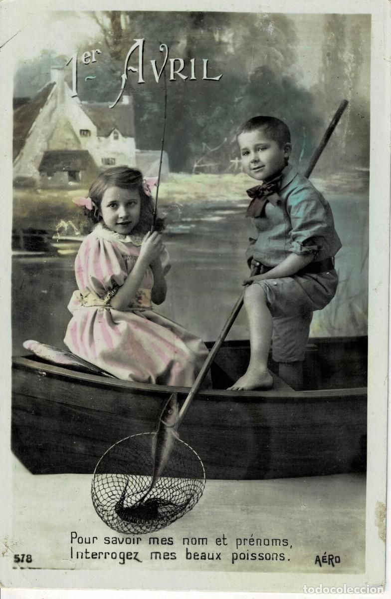 Postales: POSTAL 1er AVRIL NI&Ntilde;OS EN BARCA PESCANDO. P-NI&Ntilde;OS-1318