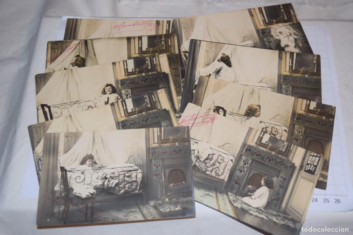 Postales: 9 POSTALES sin circular / Ni&ntilde;a acost&aacute;ndose o despertando junto su cuna - Principios de 1900 - &iexcl;Mira!