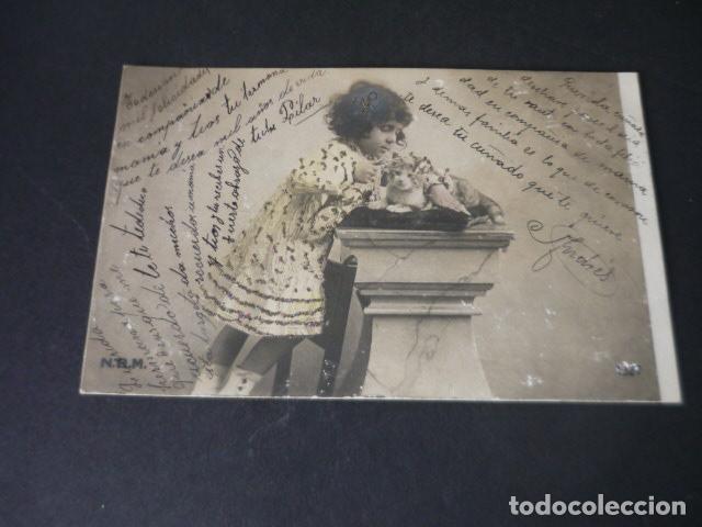 Postales: NI&Ntilde;A CON GATO POSTAL - Foto 1