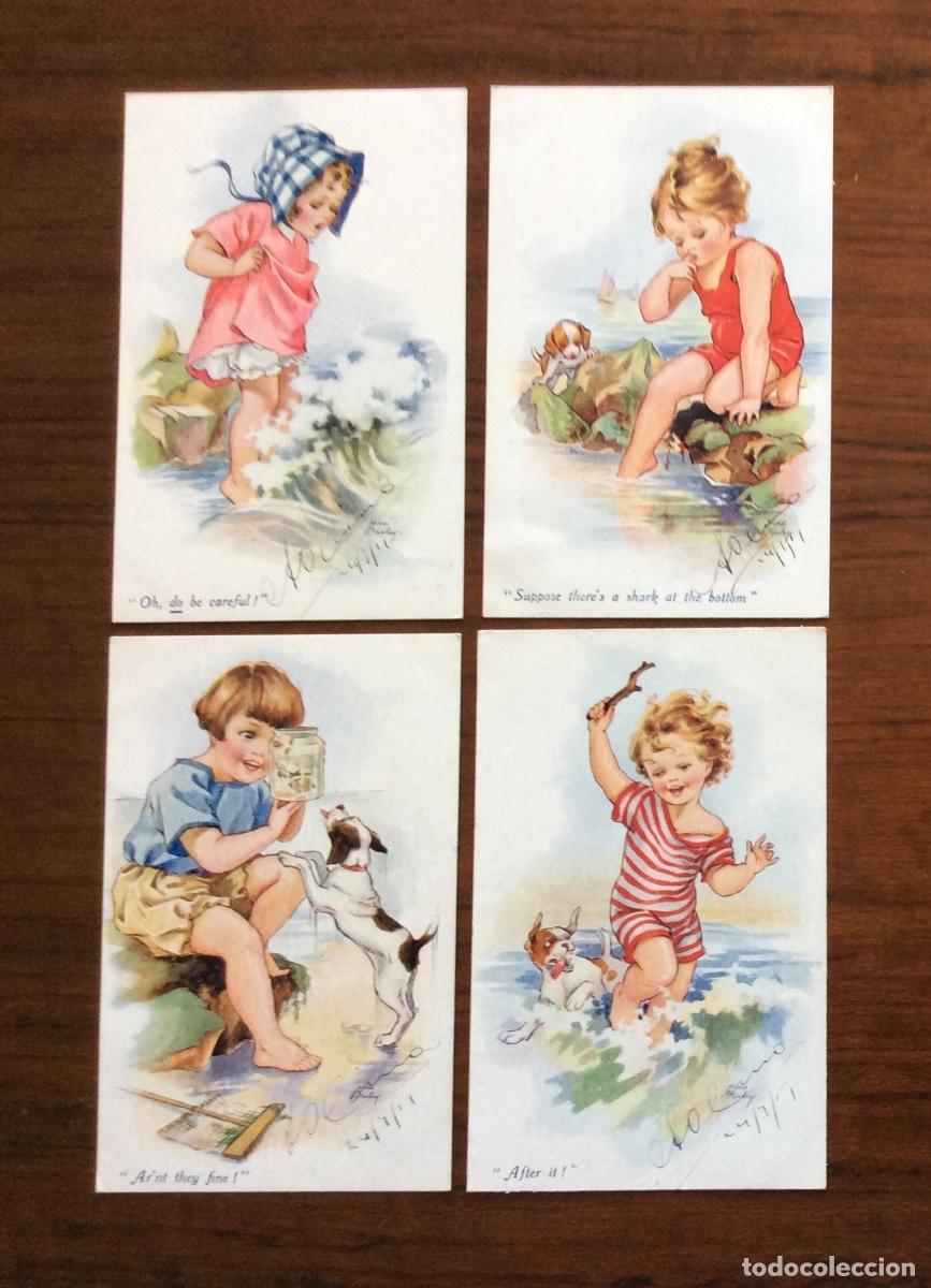 Postais: 4 POSTAL ILUSTRADAS VIV&Iacute;AN MANSELL 1057 NI&Ntilde;OS Y PLAYA NINA BRISLEY
