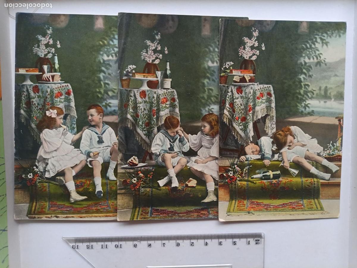 Postales: Serie de 3 postales de ni&ntilde;os escritas 1908