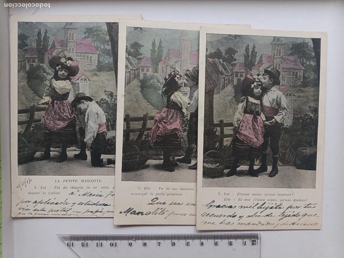 Postales: Serie de 3 postales de ni&ntilde;os escritas 1907