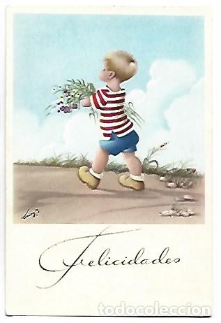 Postales: FELICITACION.- NI&Ntilde;O CON RAMO DE FLORES SILVESTRES