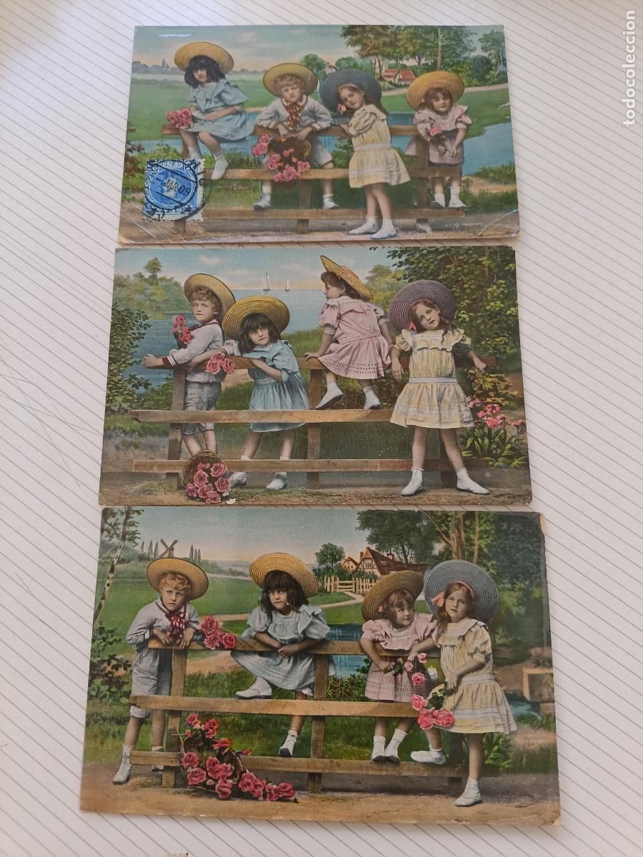 Postales: Ni&ntilde;os. 3 postales antiguas de serie