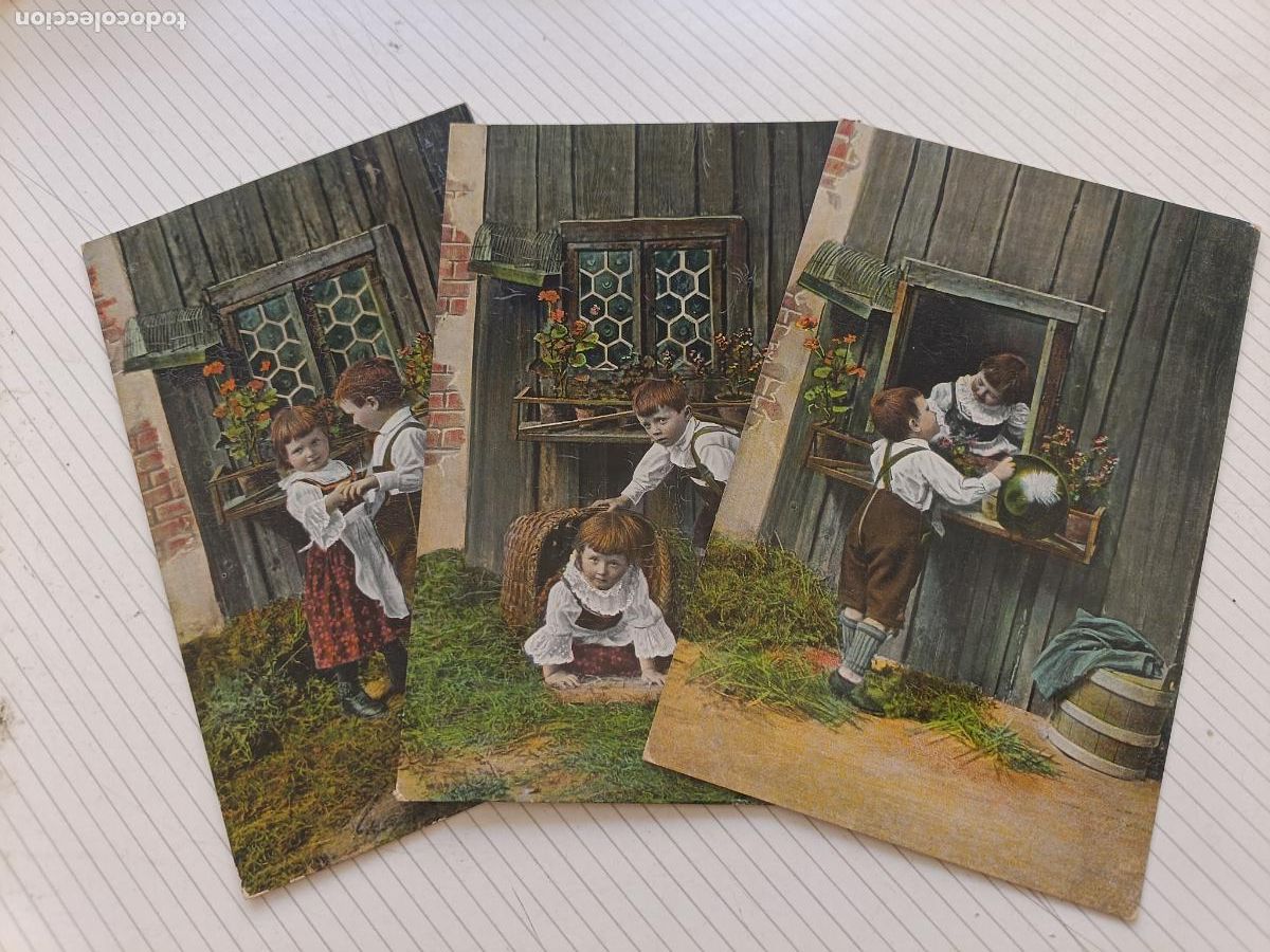Postales: Ni&ntilde;os jugando. 3 postales antiguas de serie