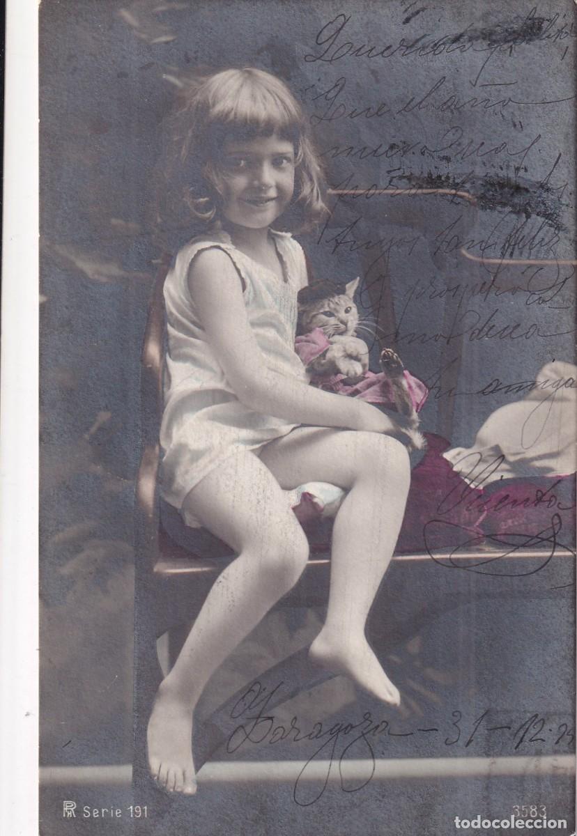 Cartes Postales: Postal ni&ntilde;a con gato. Circulada. Reverso sin dividir.