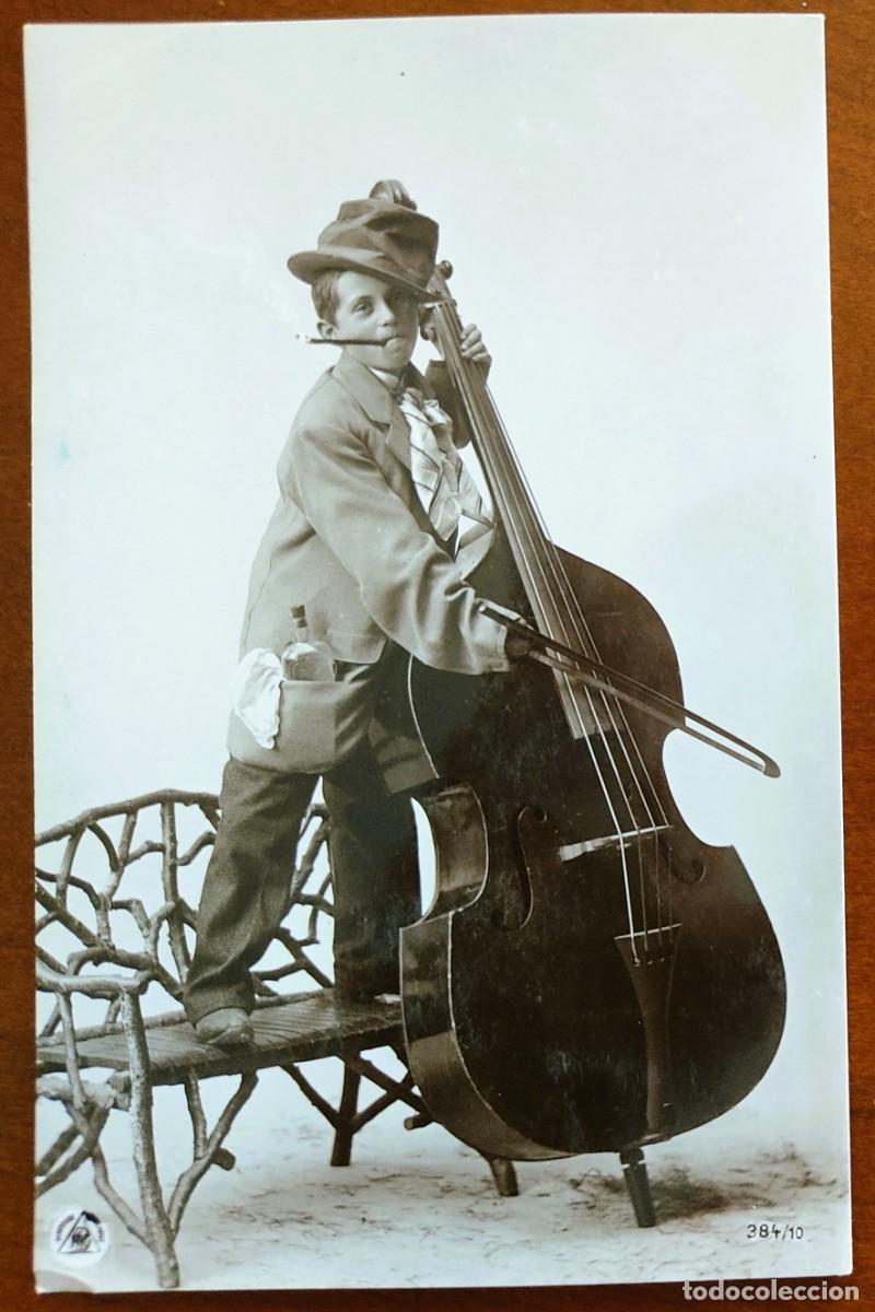 Cartes Postales: POSTAL MUY ANTIGUA NI&Ntilde;O M&Uacute;SICO CONTRABAJO - NPG 384/10