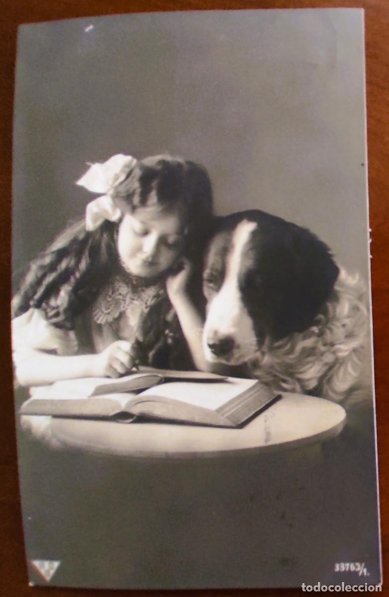 Postales: POSTAL MUY ANTIGUA NI&Ntilde;A CON PERRO CIRCULADA A MURCIA A&Ntilde;O 1911 - BNK 33763/1