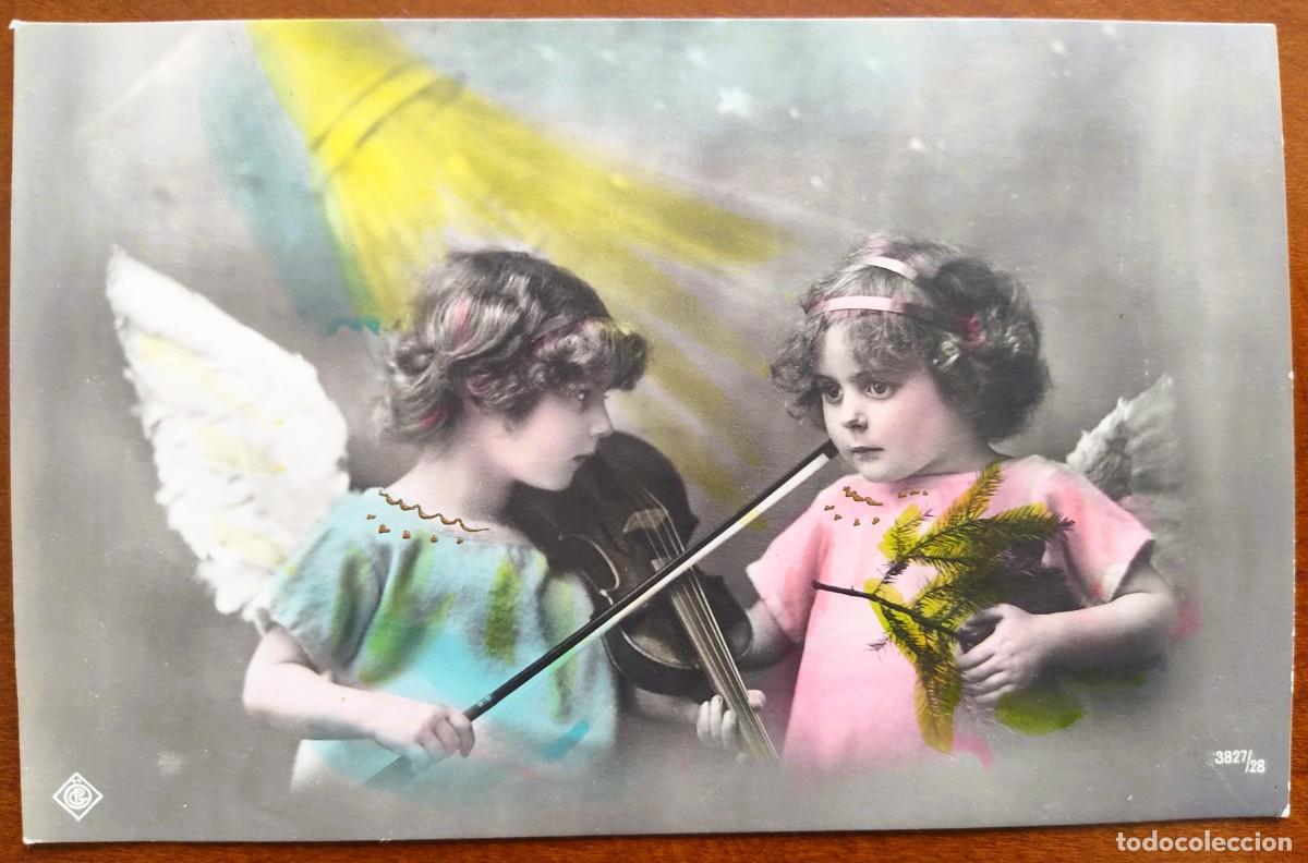 Postales: POSTAL MUY ANTIGUA NI&Ntilde;OS COMO &Aacute;NGELES CON ALAS COLOREADA A&Ntilde;O 1913 - PG 3827/28