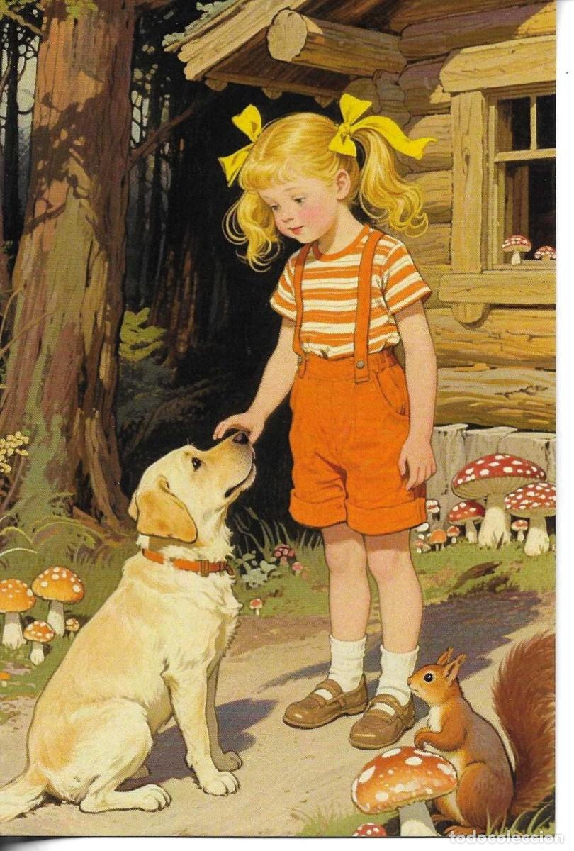 Postales: &rdquo;Ni&ntilde;a con su perro&rdquo; Bonita postal ilustrada. Hecha en China. 10 x 15 cms.)