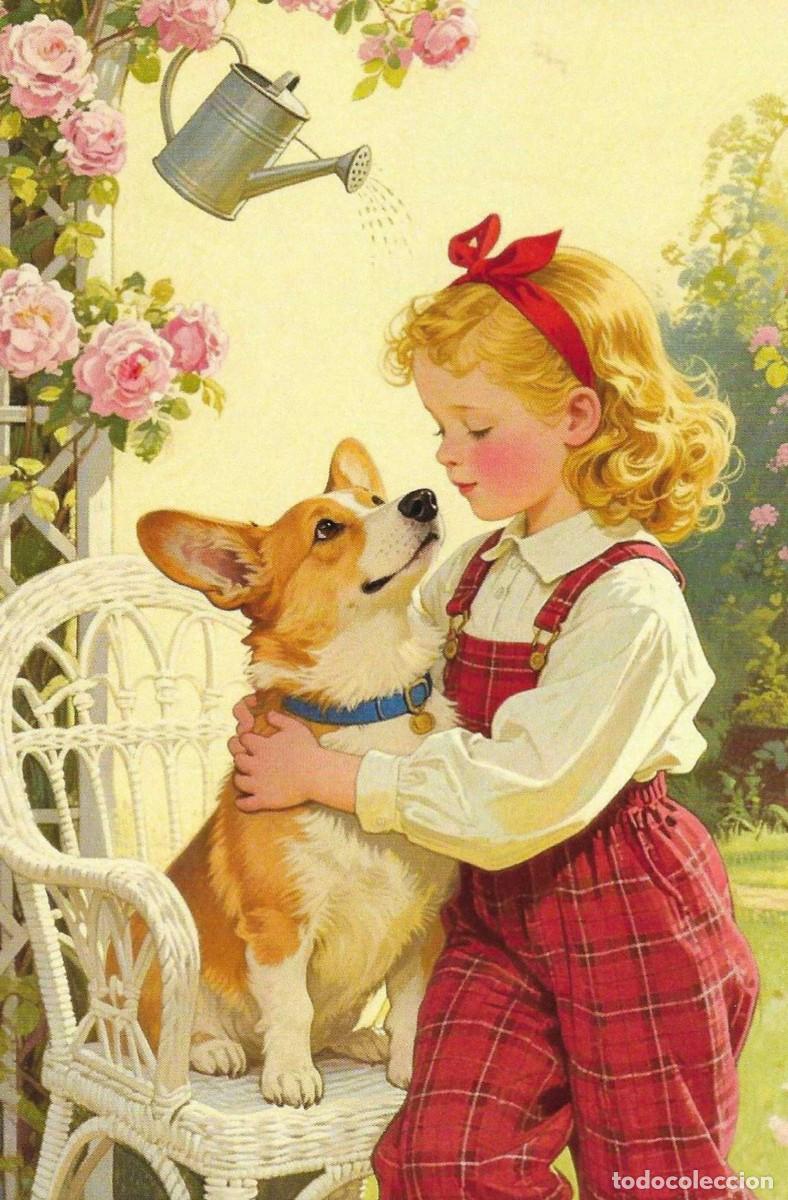 Postales: &rdquo;Ni&ntilde;a con su perro&rdquo; Bonita postal ilustrada. Hecha en China. 10 x 15 cms.)