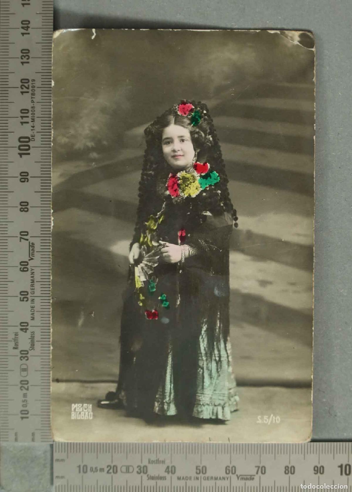 Postales: POSTAL. Mantilla de madro&ntilde;os negra - ANI&Ntilde;A. ILUMINADA