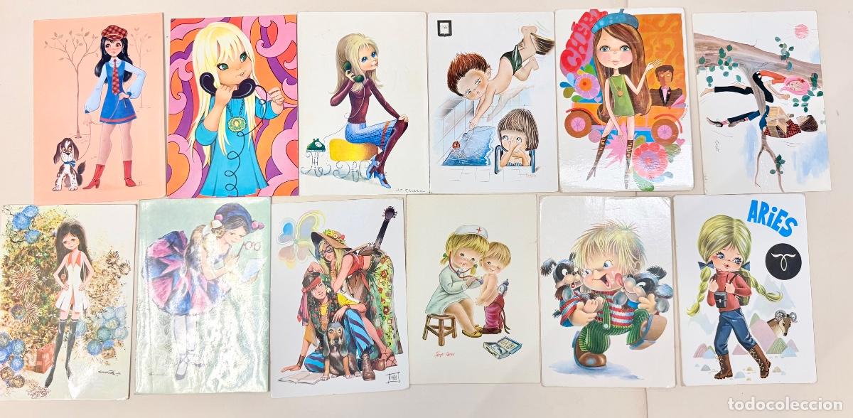 Postales: 12 postales de dibujos de ni&ntilde;os a&ntilde;os 70