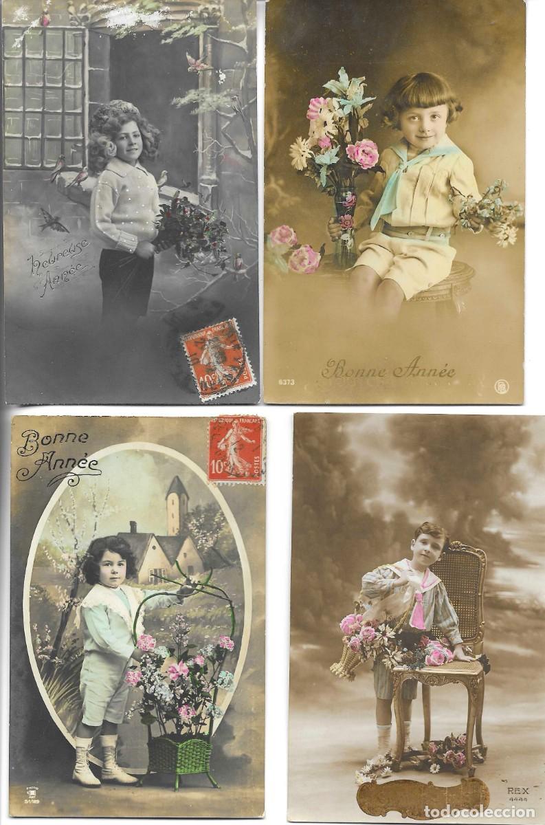 Postales: Ni&ntilde;os en diferentes escenas. Lote de 4 postales antiguas. Principios 1900s.
