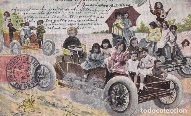 Postales: SERIE 363. NI&Ntilde;OS EN EL AUTOM&Oacute;VIL. MODERNISTA. CIRCULADA EN PAR&Iacute;S, 1906