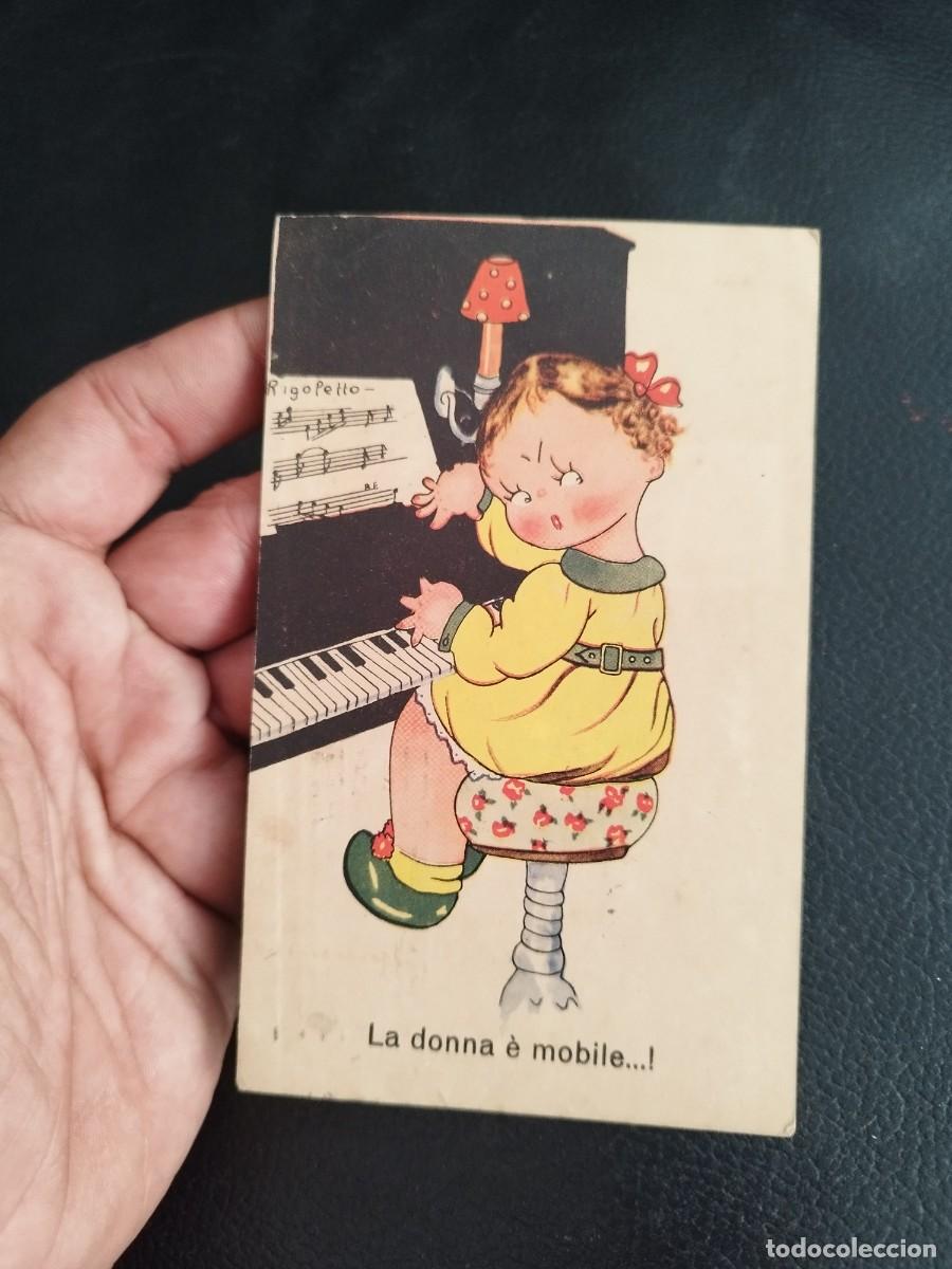 Postales: Tarjeta postal Edito Aguirre, escrita en 1944, muestra una ni&ntilde;a tocando el piano. La donna e movile.