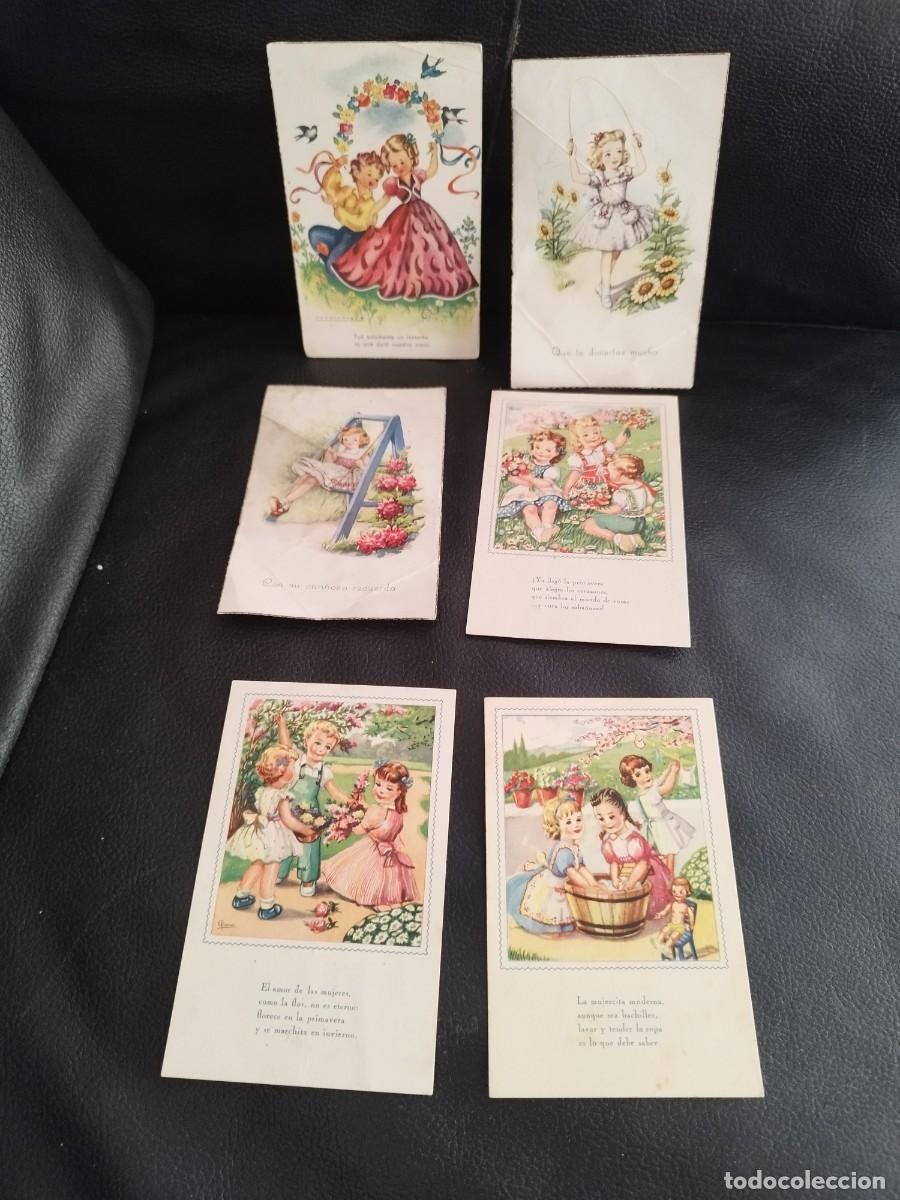 Postales: Coleccion de 6 tarjetas postales de dos ni&ntilde;os bailando bajo un arco de flores.