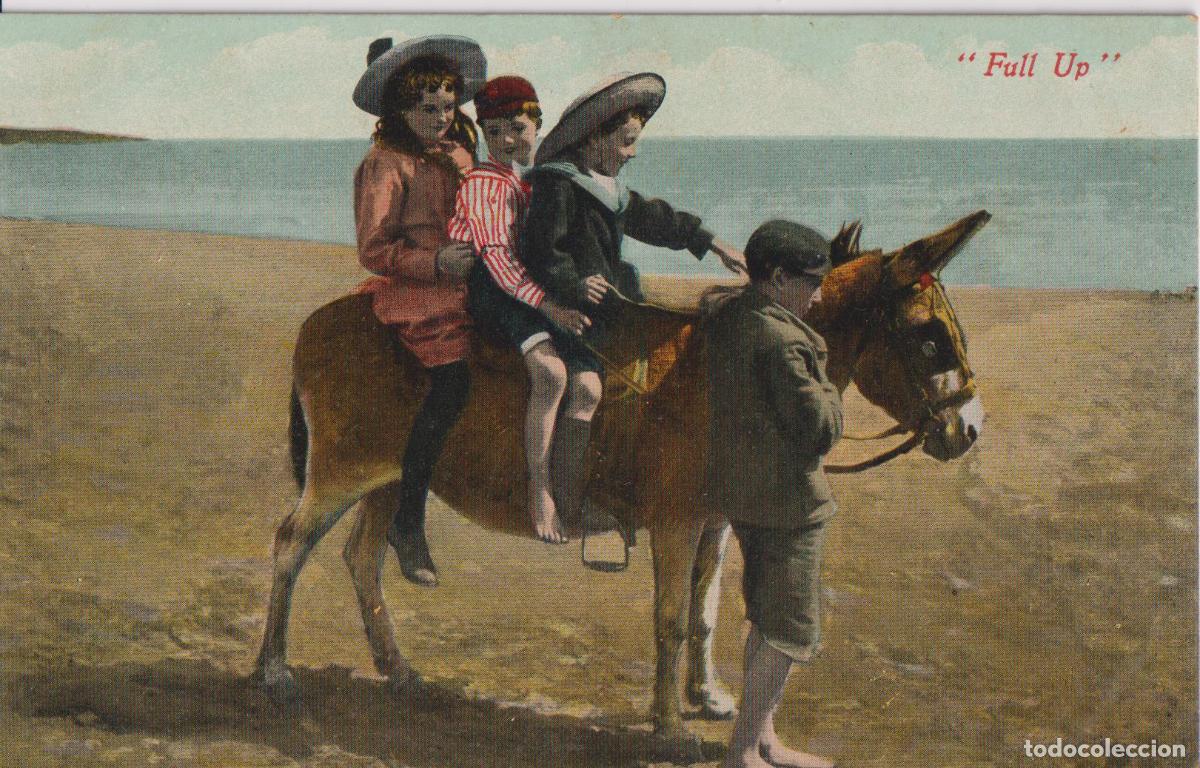 Postales: TRES NI&Ntilde;OS PASEANDO A LOMOS DE UN BURRO - NI&Ntilde;O DE PIE - FULL UP - VALENTINES SERIES - S/C