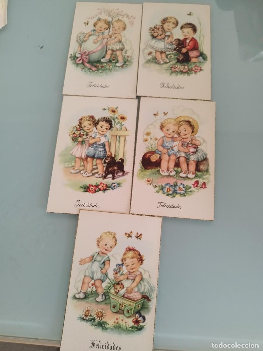 Postales: 5 antiguas tarjetas postales ni&ntilde;os felicitaci&oacute;n vintage de estilo cl&aacute;sico de mediados del siglo XX.