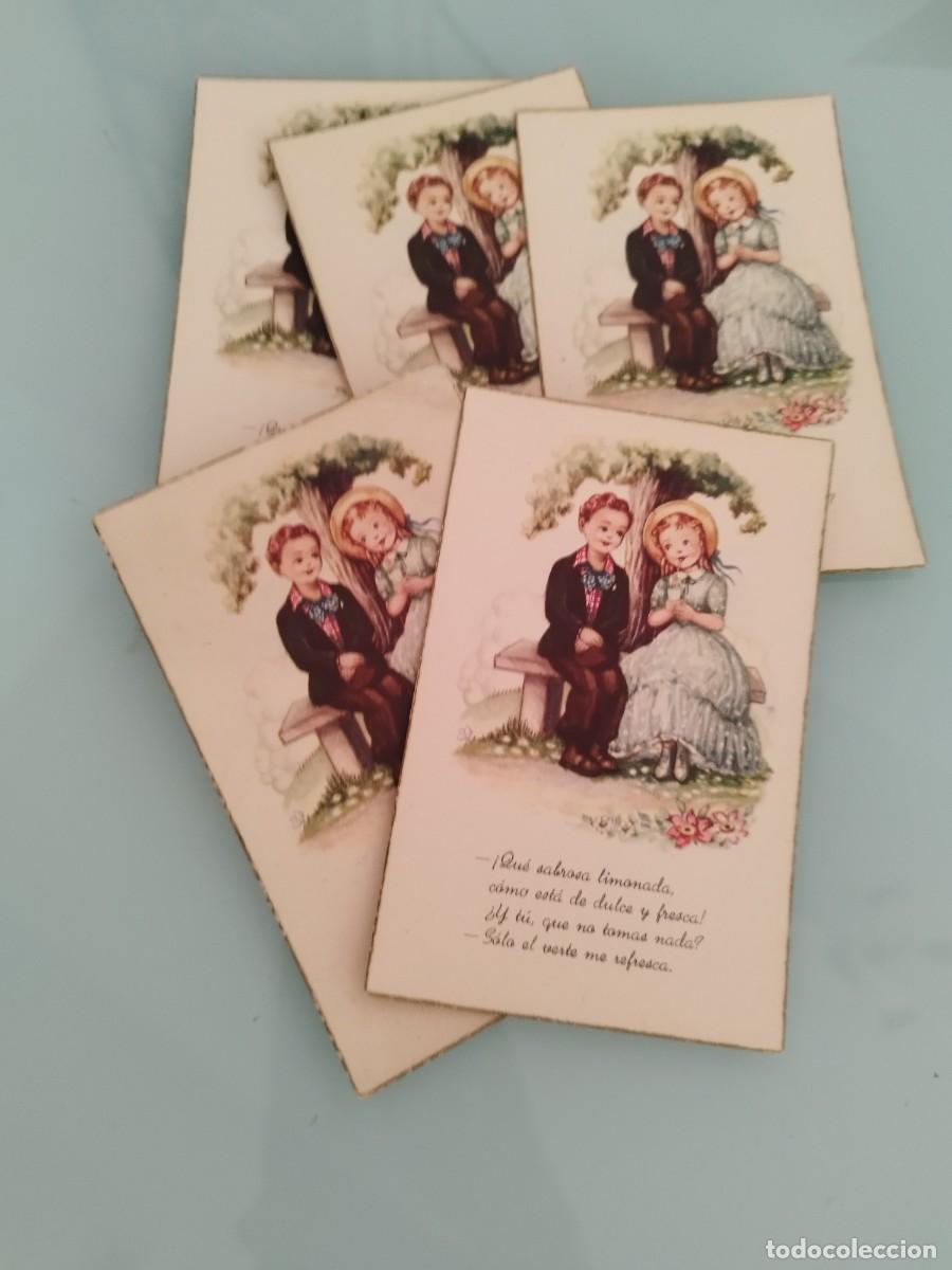 Postales: 5 tarjetas postales ni&ntilde;os sentados en el campo. Que sabrosa limonada.