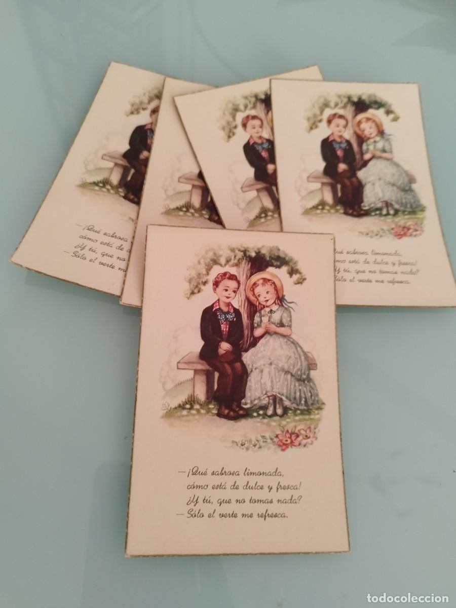 Postales: 5 tarjetas postales ni&ntilde;os sentados en el campo. Que sabrosa limonada.