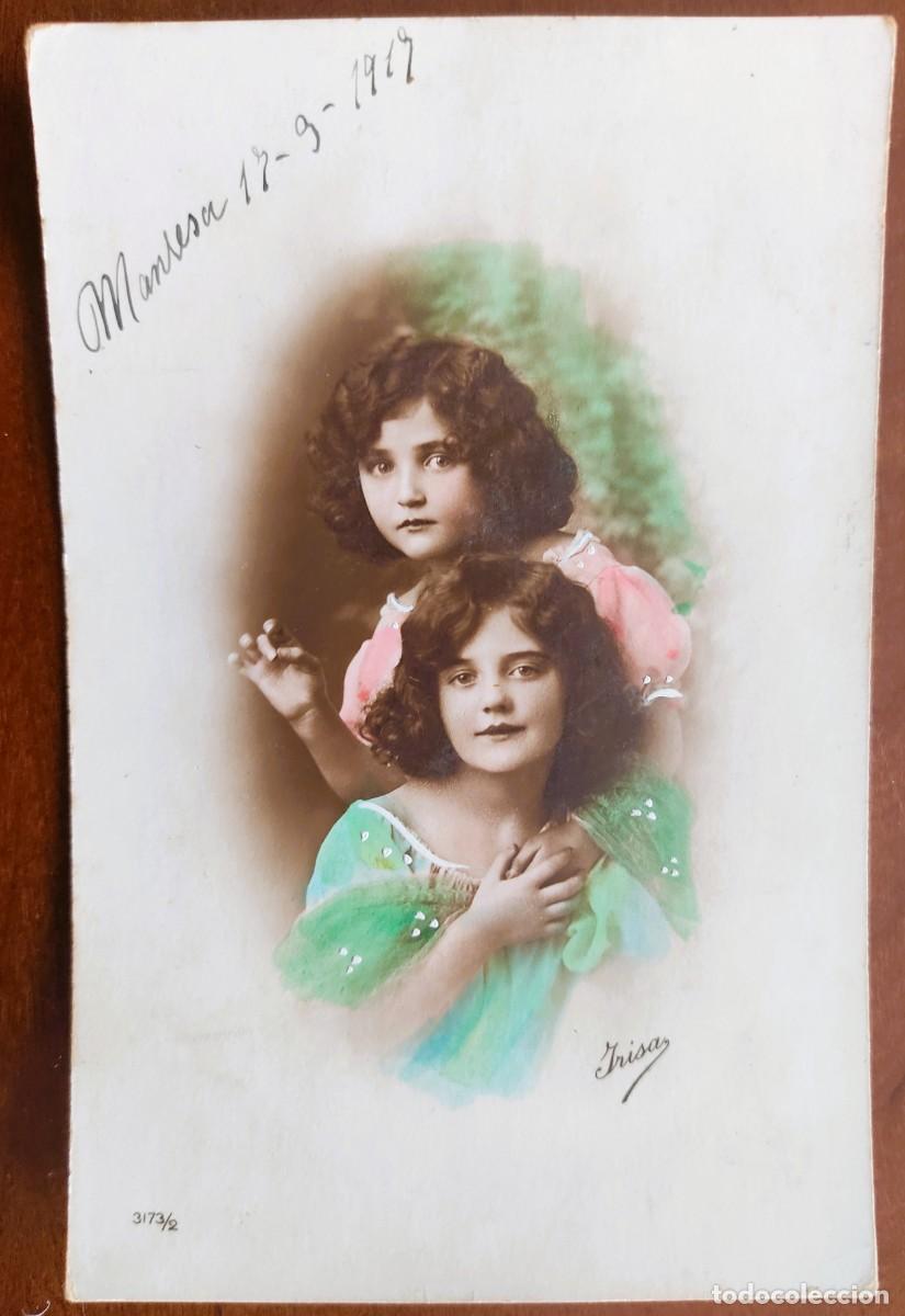 Postales: POSTAL COLOREADA NI&Ntilde;AS FECHADA 1919 - IRISA 3173/2 - CIRCULADA MANRESA
